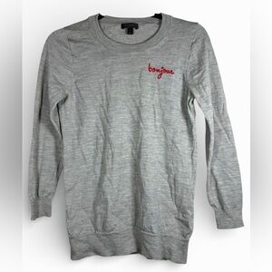 J. Crew 100% Tippi Merino Wool Sweater Bonjour French Gray 3/4 Sleeves Sz Small